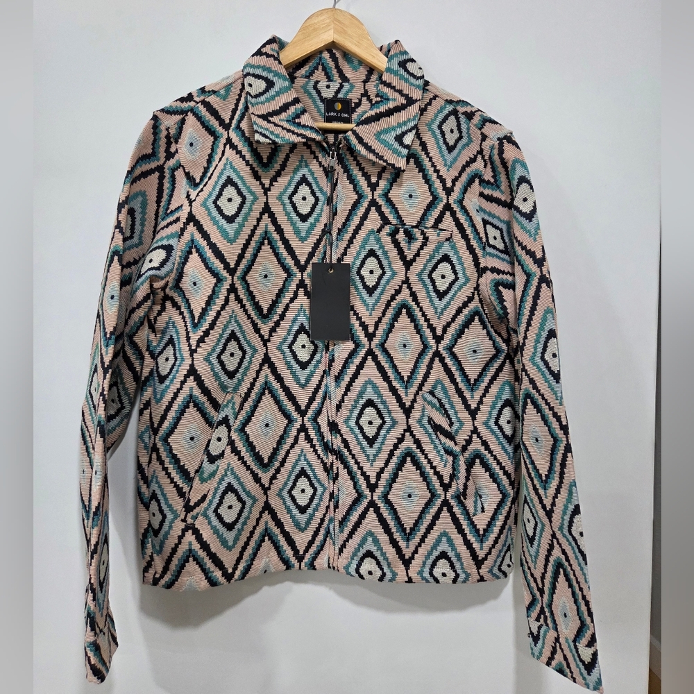 Lark & Owl Woven Jacquard Tapestry Jacket Long Sleeves Aztec Persian Size M